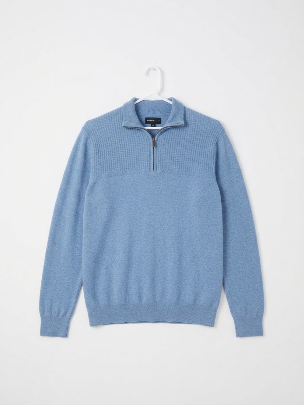 Daniel Hechter Light Blue Half-Zip Knit Sweater, 100% Cotton Size Large